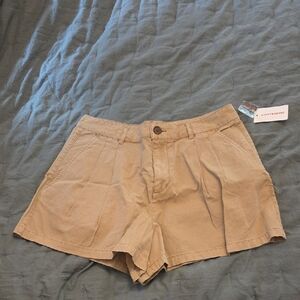 Lucky Brand Khaki Pleated Cotton-Blend Shorts
